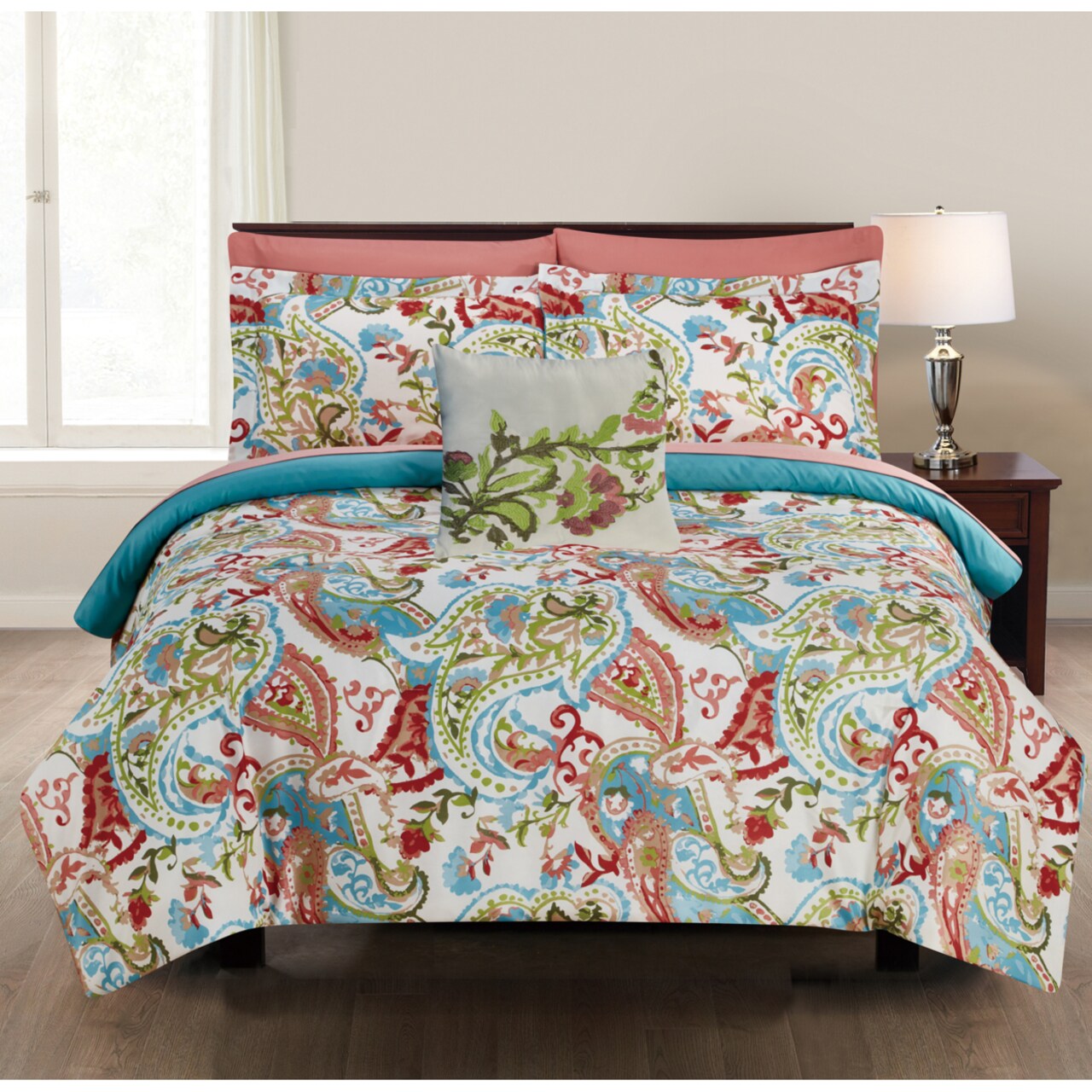 Saltoro Sherpi Caen 8 Piece Paisley Print California King Size Bed Set The Urban Port, Multicolor-